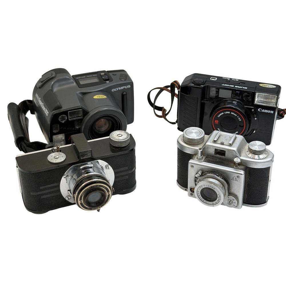 Vintage Camera Lot Canon Sure Shot AF35M II Olympus Samoca 35 II Argus A AS-IS